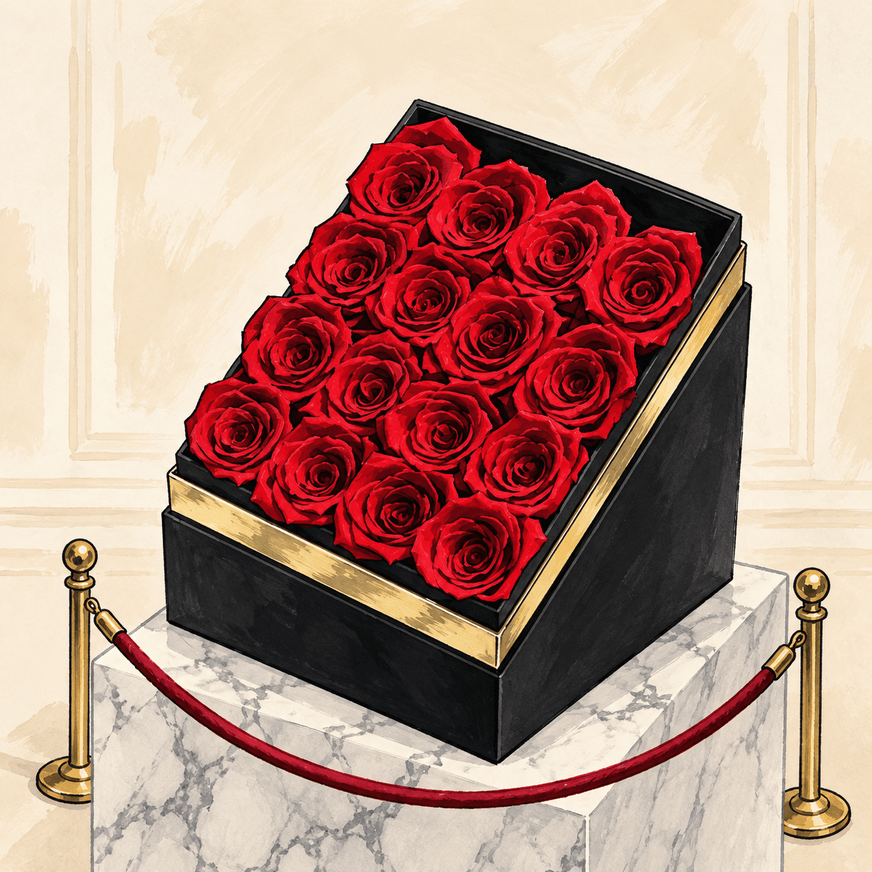 Love On Display: an illustrated Deliverose composition.