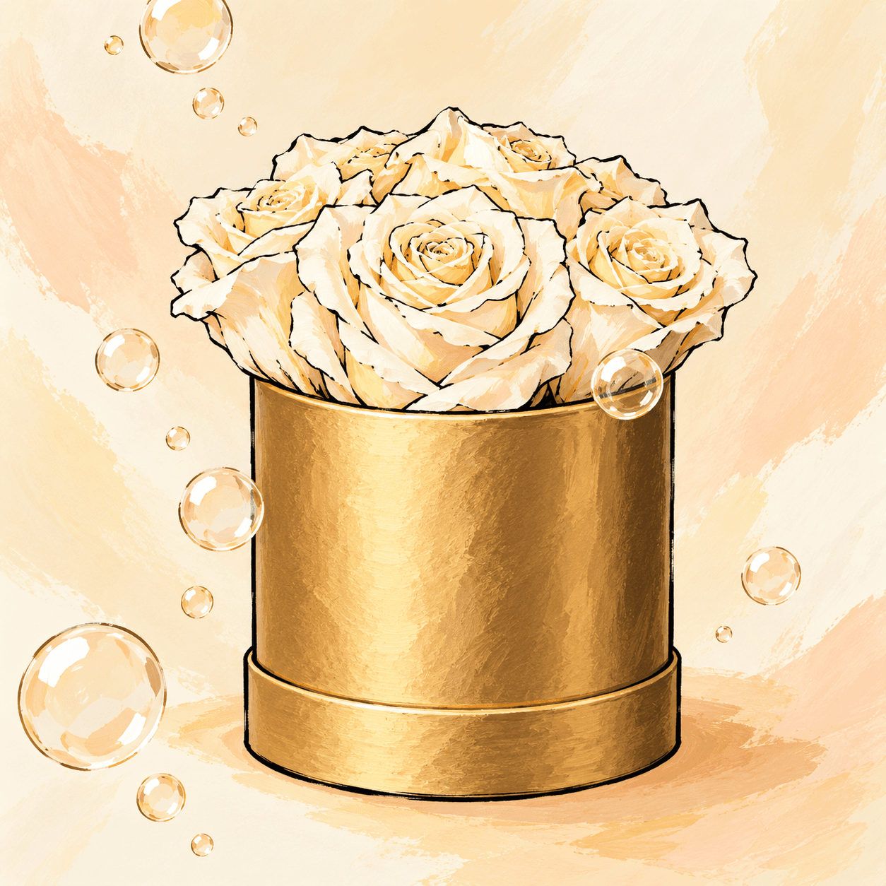 Champagne Silence: an illustrated Deliverose composition.