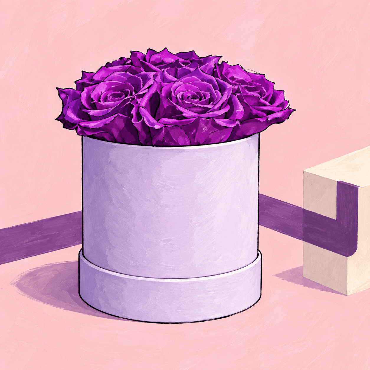 Lilac Plot Twist: an illustrated Deliverose composition.