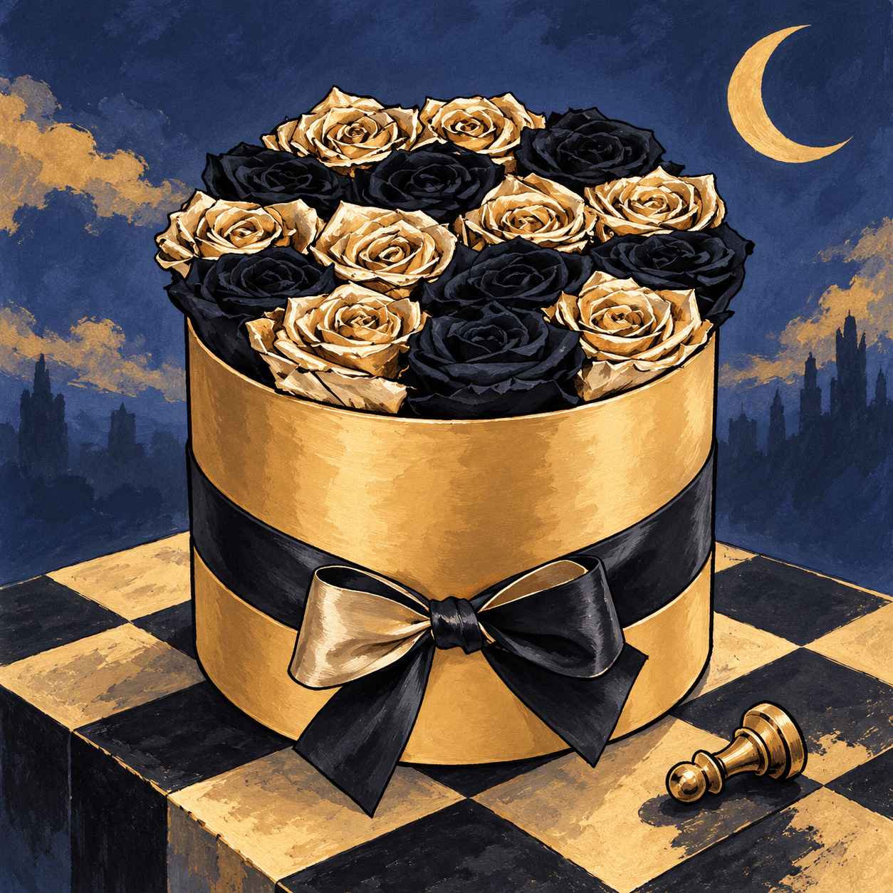 Midnight Chess Club: an illustrated Deliverose composition.