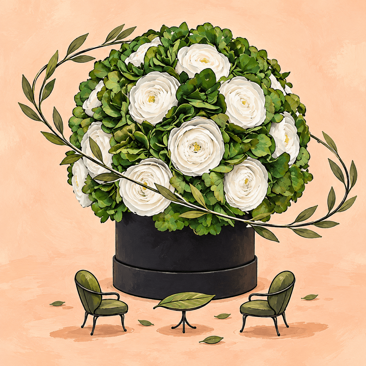 The Garden Diplomat: an illustrated Deliverose composition.